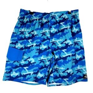 Laguna Men's Blue Camouflage‎ Swim Trunks Size Medium Elastic Waist Cargo Pocket